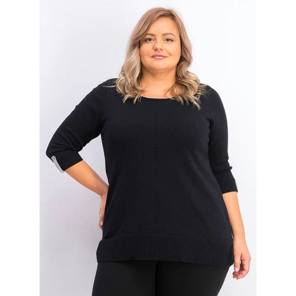 NEW Karen Scott Sweater Women's Plus Size‎ 3X Black Pullover 3/4 Sleeve Tunic